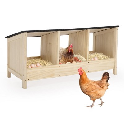 Sandinrayli Wood Chicken Nesting Box 3-Compartments for Laying Eggs, Natural