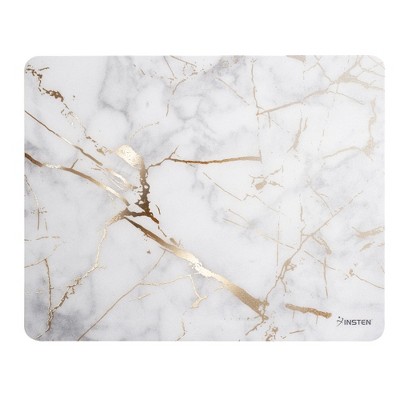 Insten Reflective Marble Design Mouse Pad - Anti-Slip Mat for Wired/Wireless Gaming Computer Mouse, White/Gold