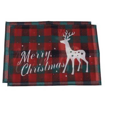 Unique Bargains Christmas Place Mats Flax Red White Green 11.8"x17.7" 2Pcs