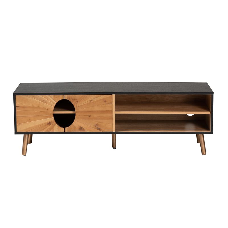 Baxton Studio Chester Modern and Contemporary Two-Tone Dark and Natural Brown Finished Wood TV Stand, 4 of 11
