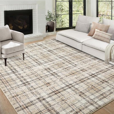 Washable Non-Slip Plaid Carpet - Farmhouse Living Room & Bedroom Rug, Soft Office Decor