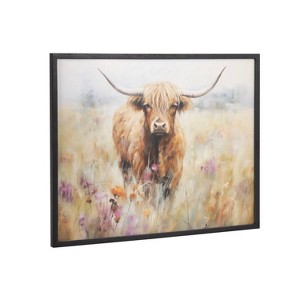 Kate & Laurel All Things Decor 20"x16" Gallery Highland Cow in a Flower Field Landscape Print by The Creative Bunch Studio Black - 1 of 4