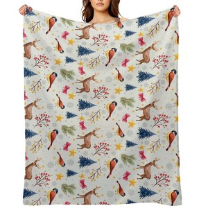 Christmas Deer Birds Christmas Throw Blanket Soft Fleece Christmas Blanket Cozy Flannel Throw for Couch Bed 30x40 inches - 1 of 1
