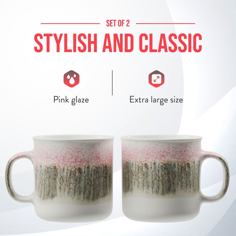 American Atelier Stoneware Glazed Jumbo Coffee Mugs, Big Tea Mugs with Large Handle Design, Dishwasher and Microwave Safe, 22-Ounce, Set of 2,Pink, 3 of 8
