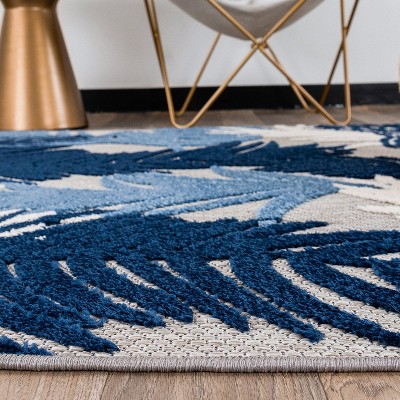 World Rug Gallery Tropical Floral Modern Indoor/Outdoor Area Rug - Navy 7'10" x 10'