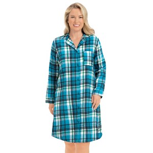 Collections Etc Ladies Long Sleeve Plaid Flannel Nightshirt - 1 of 4