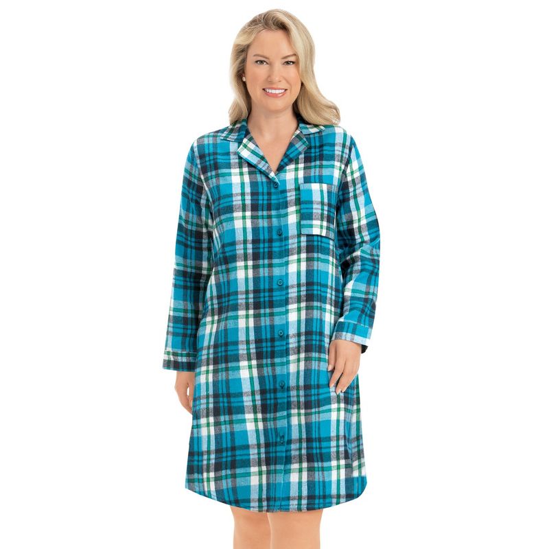 Collections Etc Ladies Long Sleeve Plaid Flannel Nightshirt, 1 of 5