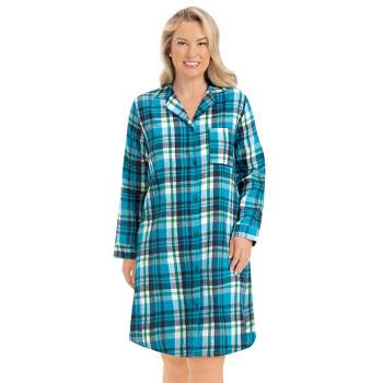 Collections Etc Ladies Long Sleeve Plaid Flannel Nightshirt
