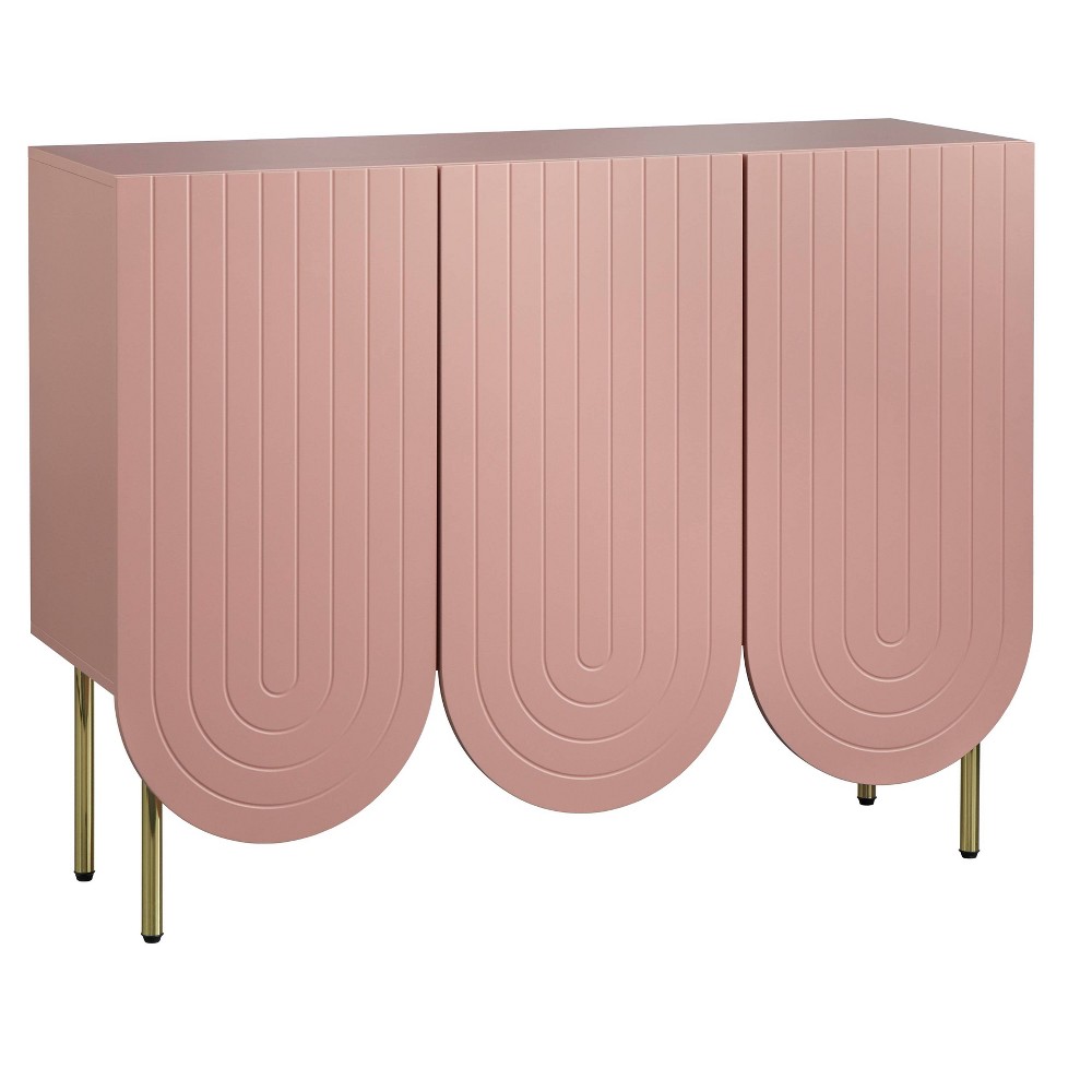 Lifestorey Ingrid 3-Door Mid Century Modern Scalloped Sideboard Pink: Gold-Tone Legs, MDF Construction