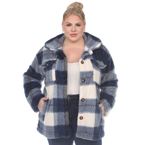 Plus Size Plaid Shacket 3x Blue -white Mark : Target