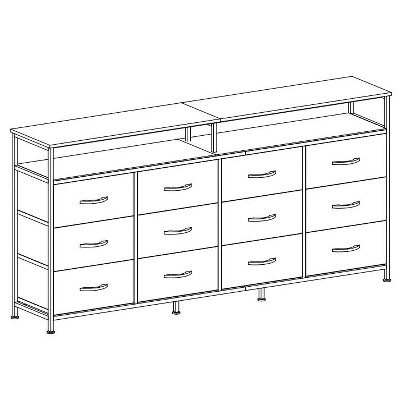 12-drawer long drawer cabinet with shelves and fabric drawers, storage rack