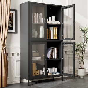 CAVINAS Bookcases for Living Room 4-tier 31" W Classic Metal Storage Cabinet Bookcase with 4 Glass Doors - 1 of 4