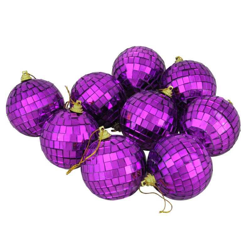 Northlight 9ct Mirrored Glass Disco Ball Christmas Ornament Set 2.5" - Purple, 2 of 3