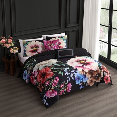 Bebejan Black Night Poppies 100% Cotton 5 Piece Reversible Comforter Set