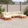 vidaXL 6 Piece Patio Sofa Set with Cushions Solid Wood Pine - Wax Brown - 3 of 4