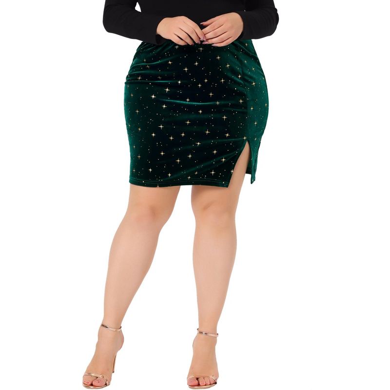 Agnes Orinda Women's Plus Size Velvet Side Slit Party Trendy Mini Bodycon Skirts, 1 of 6