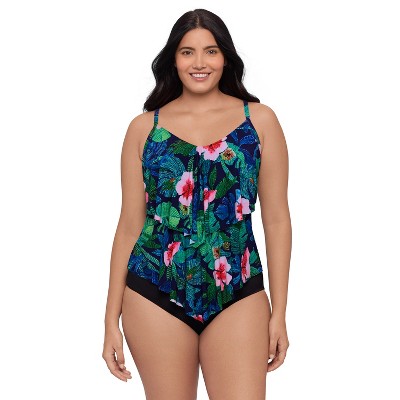 Trimshaper Women's Ronnie Two Tier Ruffle Tankini Swimsuit Top