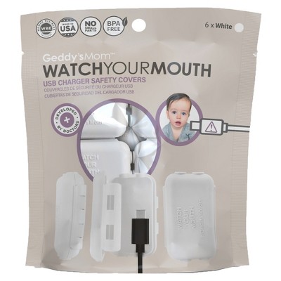 Geddy's Mom: Watch Your Mouth: White - 6 Pack - USB Charger Child Safety Covers