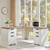 L Shaped Desk with Drawers, 60in Wide Farmhouse Executive Office Desk with Charging Station, Home Corner Desk with File Drawer - 2 of 4