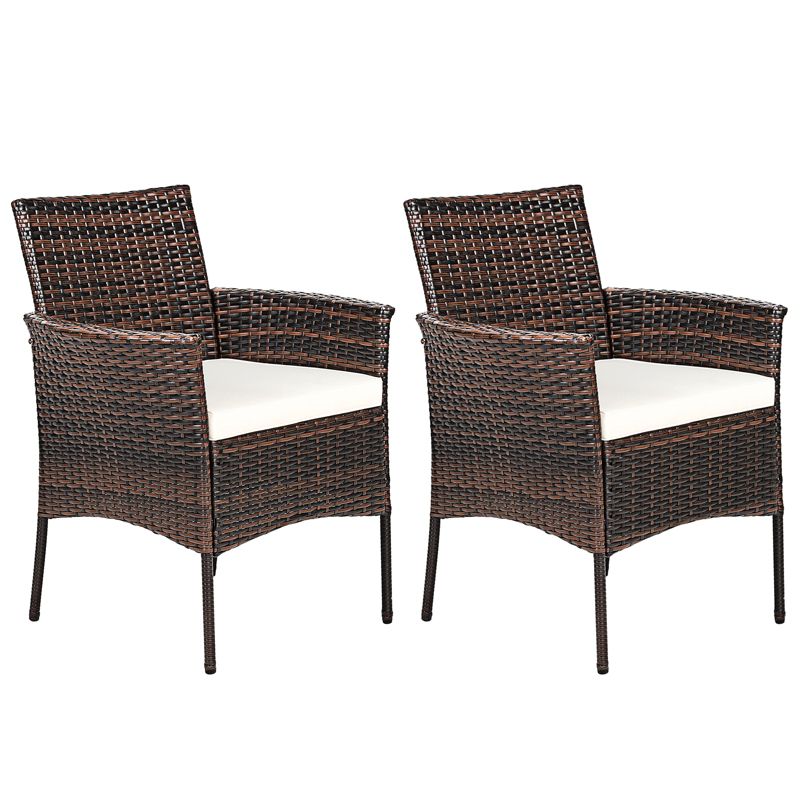 Tangkula Outdoor 2 PCS Rattan Dining Chair Patio Cushioned Arm Chair w/Zipper Brown, 1 of 11