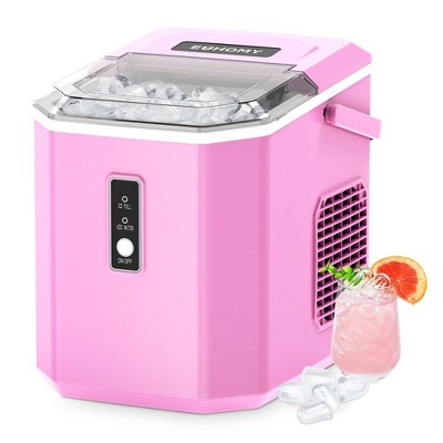 EUHOMY Ice Makers Countertop - 9 Cubes in 6 Mins, 26lbs/Day, Portable Ice Maker with Carry Handle,Pink