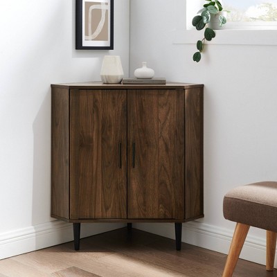 Dark Walnut 2-Door Corner Accent Cabinet with Adjustable Shelving