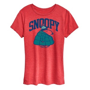 Women's - Peanuts - Snoopy Puffer Coat Winter Short Sleeve Graphic T-Shirt - 1 of 4