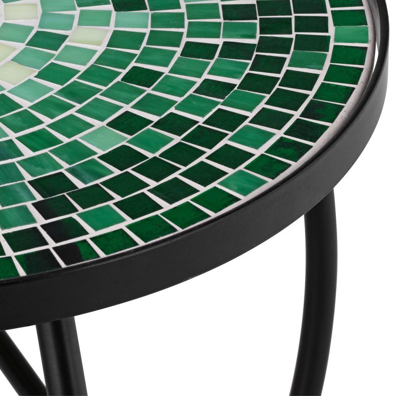 Teal Island Designs Modern Black Round Outdoor Accent Side Table 14" Wide Green Mosaic Front Porch Patio House Balcony Deck Shed, 3 of 8