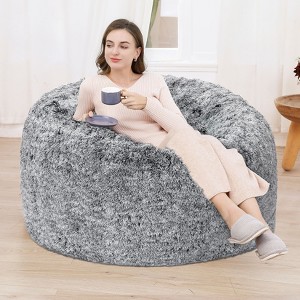 Fluffy Bean Bag Covers Only, Soft PV Velvet Bean Bag Chair Cover for Living Room Bedroom, No Filling - 1 of 4