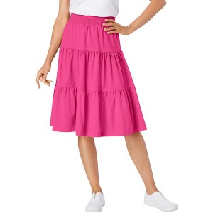 Woman Within Plus Size Elastic-Waist Knit Tiered Skirt - 1 of 4