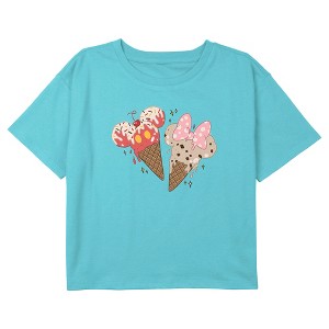 Girl's Mickey & Friends Ice Cream Couple Crop T-Shirt - 1 of 3