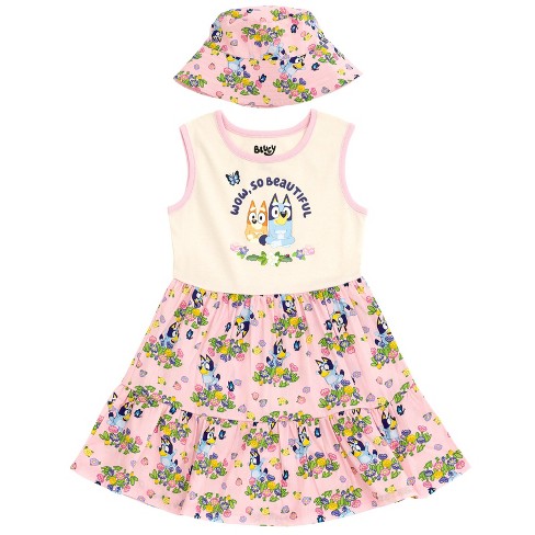 Bluey Bingo Floral Girls Dress and Bucket Sun Hat Little Kid to Big Kid - image 1 of 4