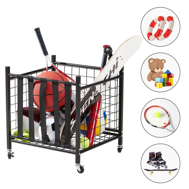 LUGO Sports Equipment Storage Cart with Elastic Straps and Wheels, 5 of 10
