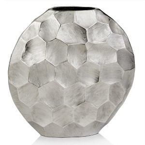 HomeRoots 12" Silver Aluminum Cylinder Table Vase - 1 of 4