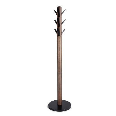 Flapper Sleek Black/Walnut 9-Hook Freestanding Coat Rack