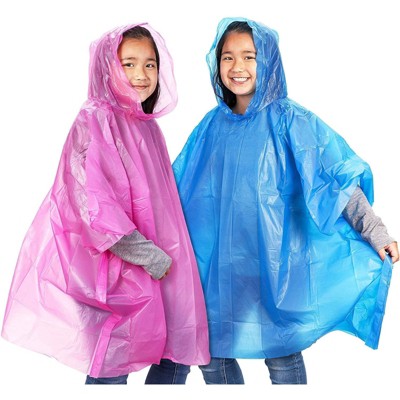 Juvale 10 Pack Kids Disposable Emergency Rain Ponchos with Hood, Pink & Blue, 40.5 x 37 In