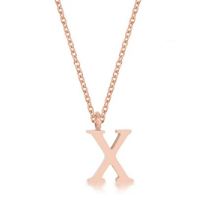 ShineHigh Elaina Rose Gold Stainless Steel Initial Pendant Necklace with 16” Chain + 2” Extender – Letters F, I, O, Q, U, V, W, X, Y