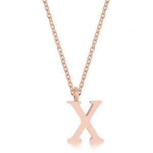 ShineHigh Elaina Rose Gold Stainless Steel Initial Pendant Necklace with 16” Chain + 2” Extender – Letters F, I, O, Q, U, V, W, X, Y - 1 of 1