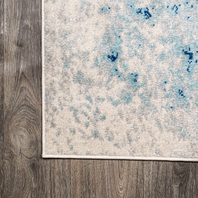 Dune Cream and Blue Abstract 2' x 8' Synthetic Runner Rug