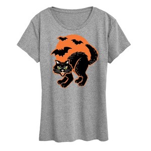 Women's - Instant Message - Vintage Paper Cat Halloween Short Sleeve Graphic T-Shirt - 1 of 4