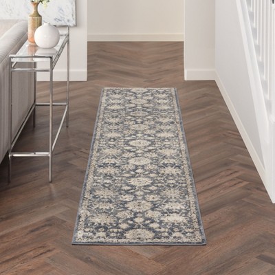 Slate Blue Floral Medallion 26" Hand-Knotted Easy-Care Rug