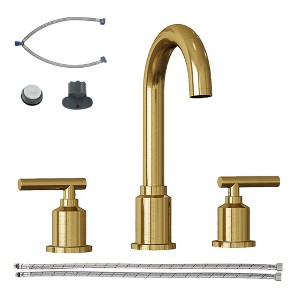 8 Inch Widespread Bathroom Faucet, Modern 3-Hole Sink Faucet with Stainless Steel Pop-Up Drain, 360° Swivel Spout, Brushed Nickel for Guest Bath - 1 of 4