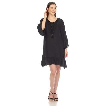 Women's Sheer Crochet Knee Length Cover Up Dress Black One Size Fits Most  - White Mark