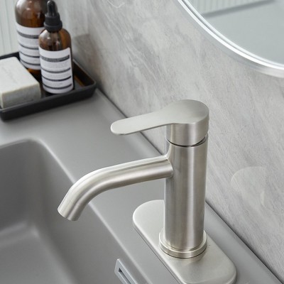Brushed Nickel Single-Handle Bathroom Faucet with Deck Plate