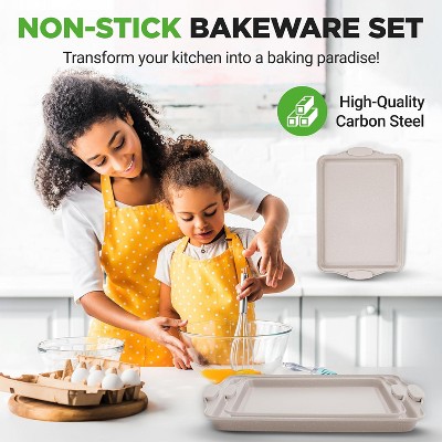 Cream Marble Non-Stick Carbon Steel Cookie Sheet Set with Silicone Handles