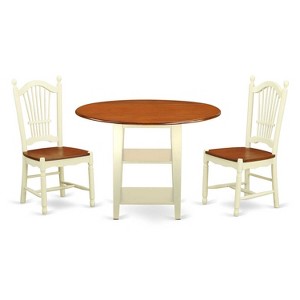 HomeStock 3-Piece Buttermilk and Cherry Finish Round Solid Wood Top Dining Table Set - 1 of 4