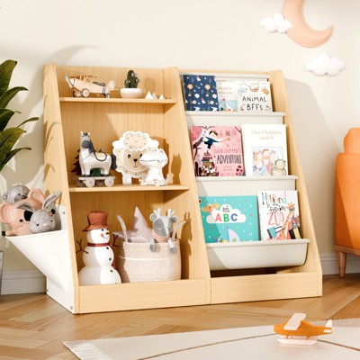 GlasFlength Decorative Bookshelf Creative and Unique Styling, Multifunctional Storage with Open Display Bookshelves, Beige, 32.3"*15.7"*29.5"