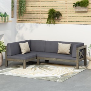 Outdoor Sectional Sofa,L Shaped Outdoor Couch,X-Back Patio Sofa,2Pc Acacia Wood Sectional Patio Seating Set-Cuddlewood - 1 of 4
