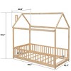 FONTOI Beds, Twin Floor Bed with Frame, Wood Bed with Guardrails, Roof and Slats for Girls and Boys, Brown, 44.8"*72.4"*78.2" - 2 of 4