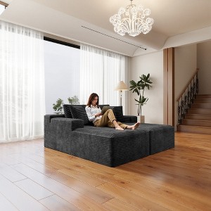 70.8"68.9" Plush Corduroy 2-Piece Modular Sectional Sofa with No Assembly Required and Comfortable Chaise Lounge - 1 of 4